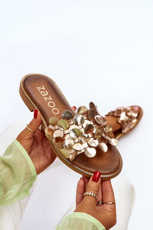 Zazoo 40381  Šlepetės su plačiais kulniukais aukso spalvos