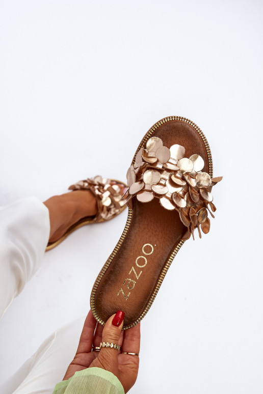 Zazoo 40381  Šlepetės su plačiais kulniukais aukso spalvos