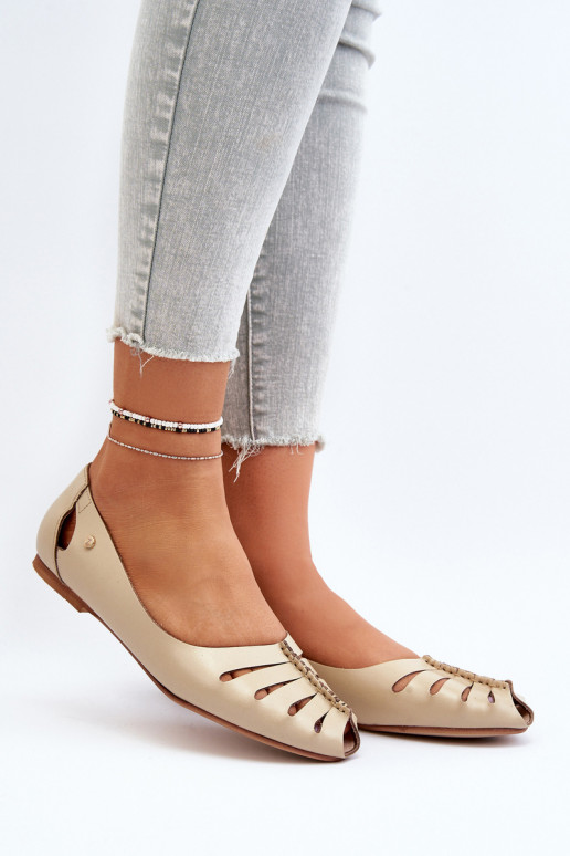 Zazoo 10009 Patogios natūralios odos balerinos  smėlio spalvos