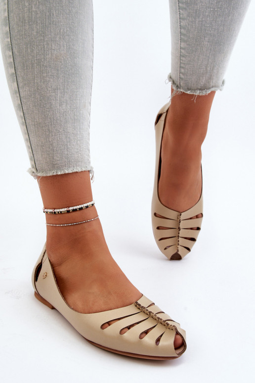 Zazoo 10009 Patogios natūralios odos balerinos  smėlio spalvos