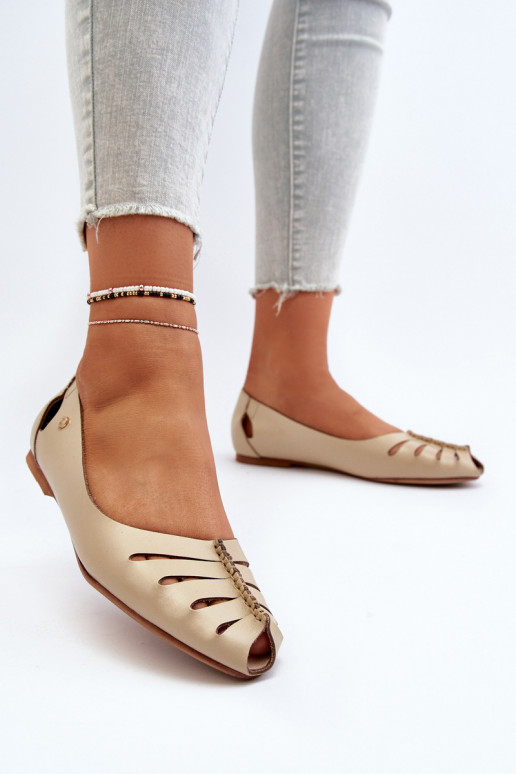 Zazoo 10009 Patogios natūralios odos balerinos  smėlio spalvos