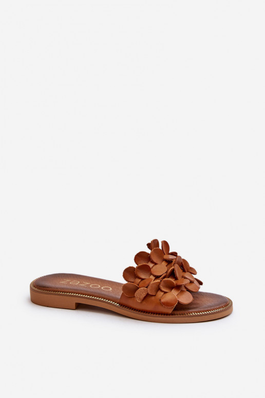 Zazoo 40381  Šlepetės su plačiais kulniukais rudos spalvos