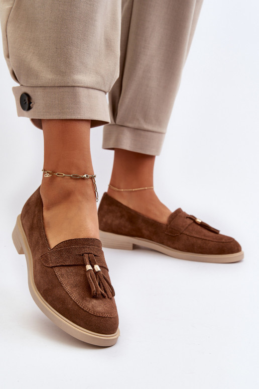 Zazoo 3420 Zomšiniai mokasinai  su plačiais kulniukais rudos spalvos