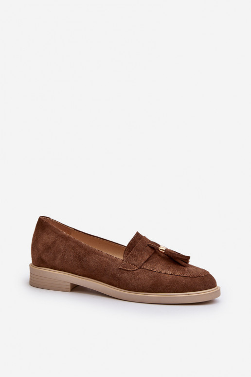 Zazoo 3420 Zomšiniai mokasinai  su plačiais kulniukais rudos spalvos