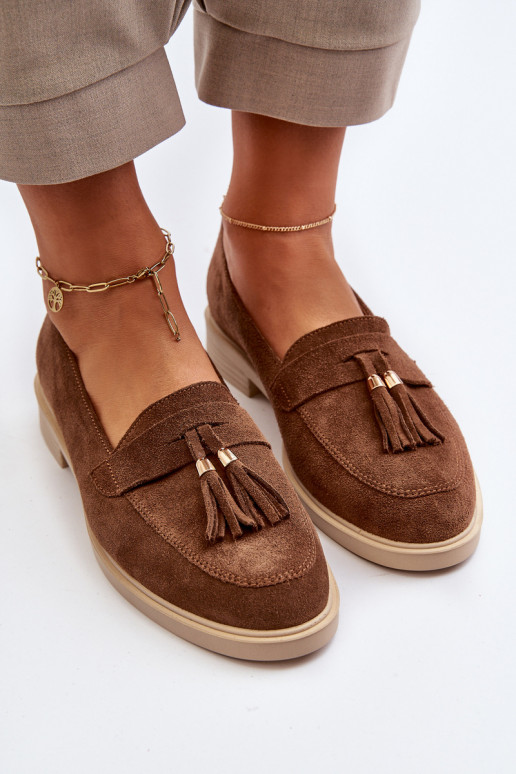 Zazoo 3420 Zomšiniai mokasinai  su plačiais kulniukais rudos spalvos