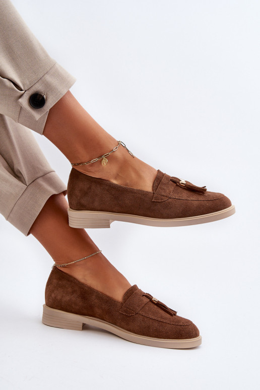 Zazoo 3420 Zomšiniai mokasinai  su plačiais kulniukais rudos spalvos