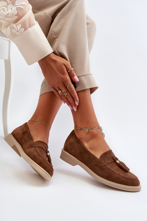 Zazoo 3420 Zomšiniai mokasinai  su plačiais kulniukais rudos spalvos