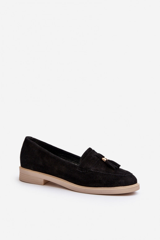 Zazoo 3420 Zomšiniai mokasinai  su plačiais kulniukais Juodos spalvos