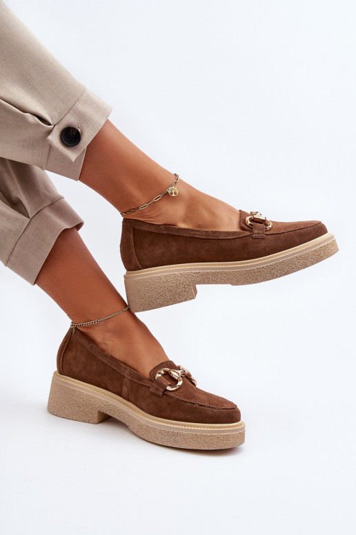 Zazoo 3429 Zomšiniai mokasinai  su ornamentais rudos spalvos