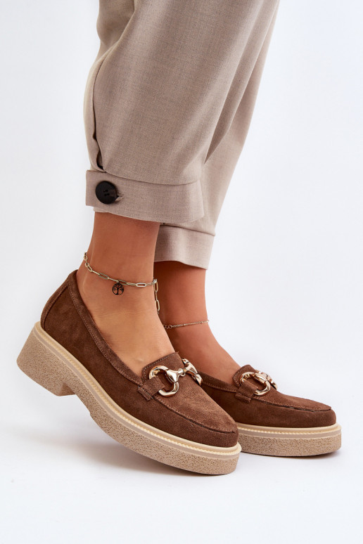 Zazoo 3429 Zomšiniai mokasinai  su ornamentais rudos spalvos