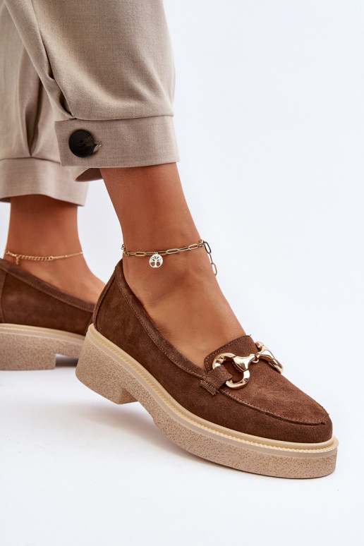 Zazoo 3429 Zomšiniai mokasinai  su ornamentais rudos spalvos