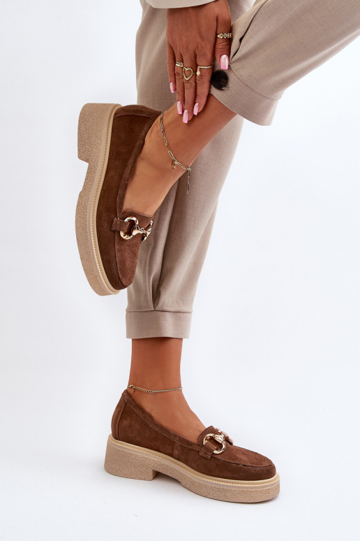 Zazoo 3429 Zomšiniai mokasinai  su ornamentais rudos spalvos