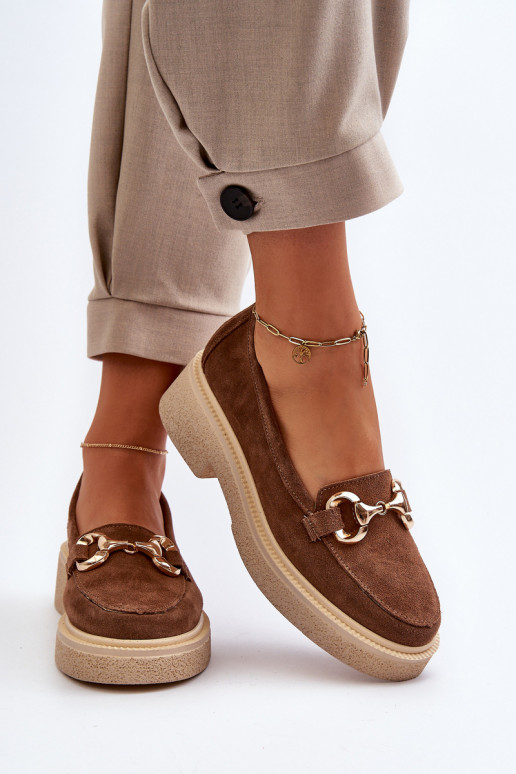 Zazoo 3429 Zomšiniai mokasinai  su ornamentais rudos spalvos