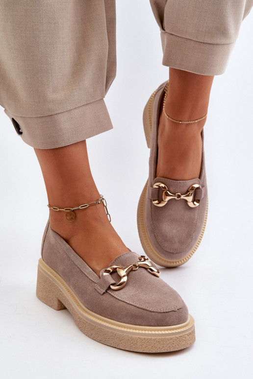 Zazoo 3429 Zomšiniai mokasinai  su ornamentais kapučino spalvos