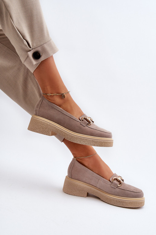 Zazoo 3429 Zomšiniai mokasinai  su ornamentais kapučino spalvos