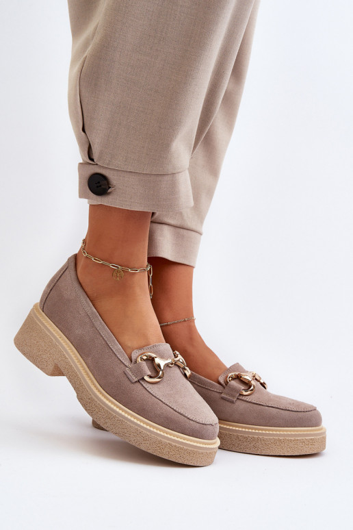 Zazoo 3429 Zomšiniai mokasinai  su ornamentais kapučino spalvos