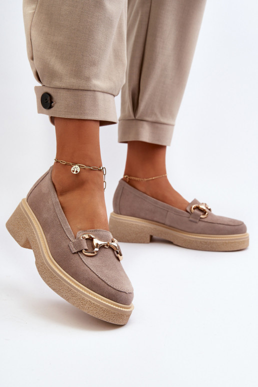 Zazoo 3429 Zomšiniai mokasinai  su ornamentais kapučino spalvos