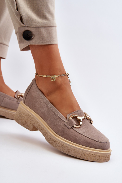 Zazoo 3429 Zomšiniai mokasinai  su ornamentais kapučino spalvos