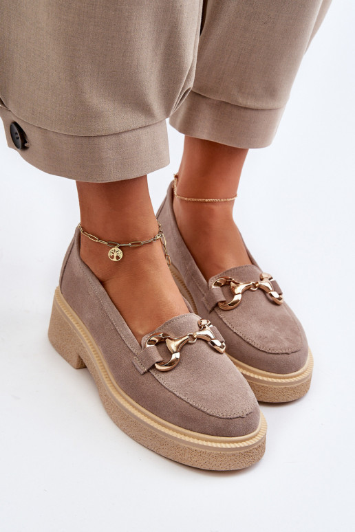 Zazoo 3429 Zomšiniai mokasinai  su ornamentais kapučino spalvos