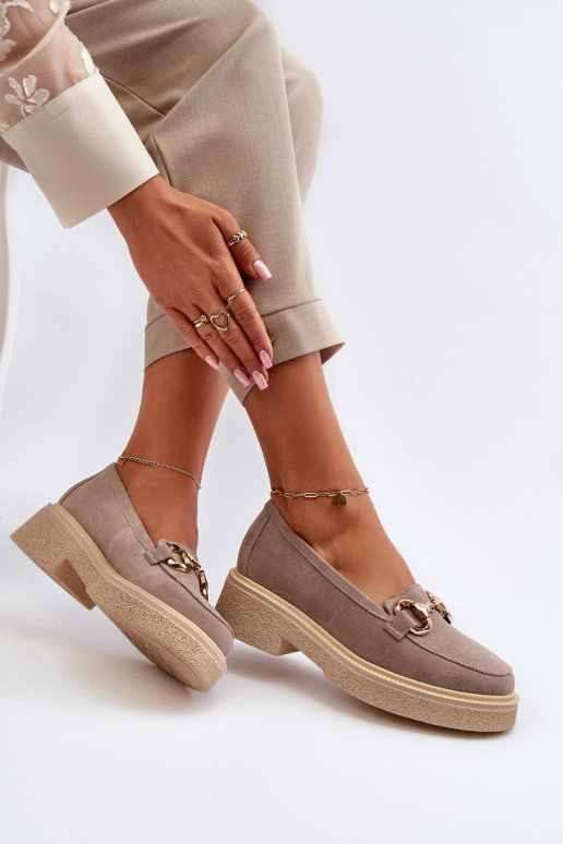 Zazoo 3429 Zomšiniai mokasinai  su ornamentais kapučino spalvos