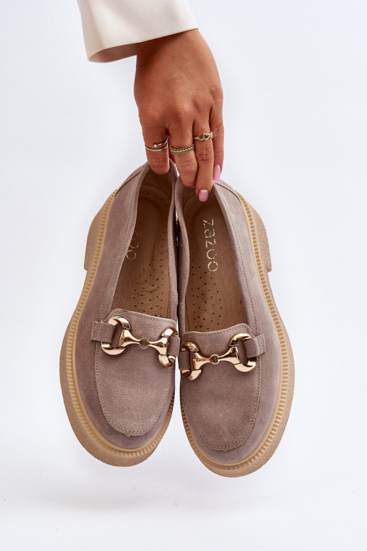 Zazoo 3429 Zomšiniai mokasinai  su ornamentais kapučino spalvos