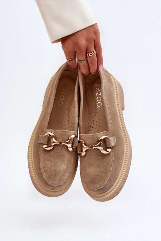 Zazoo 3429 Zomšiniai mokasinai  su ornamentais smėlio spalvos