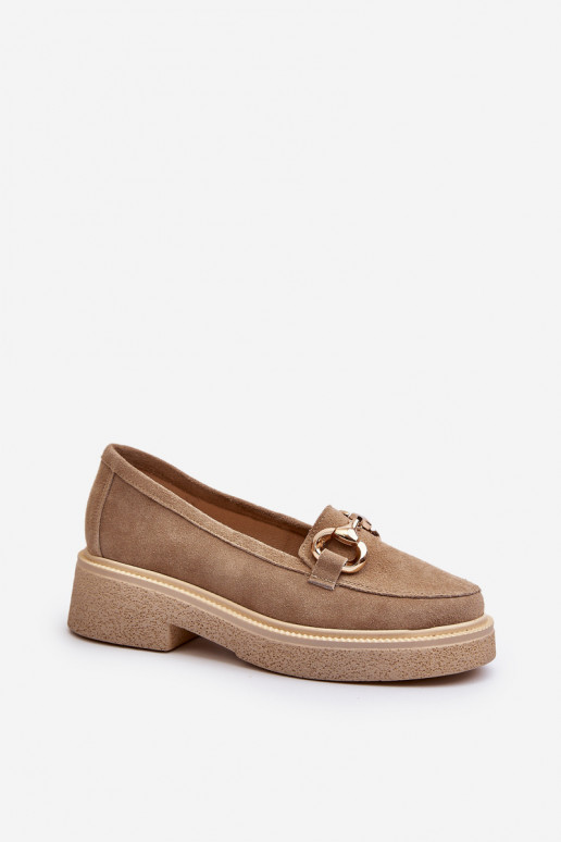 Zazoo 3429 Zomšiniai mokasinai  su ornamentais smėlio spalvos