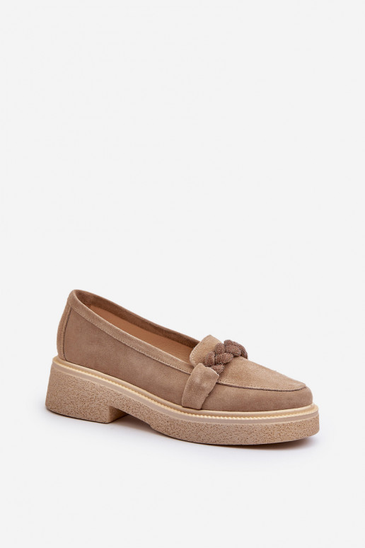 Zazoo 3429/W Elegantiški zomšiniai mokasinai su ornamentais smėlio spalvos