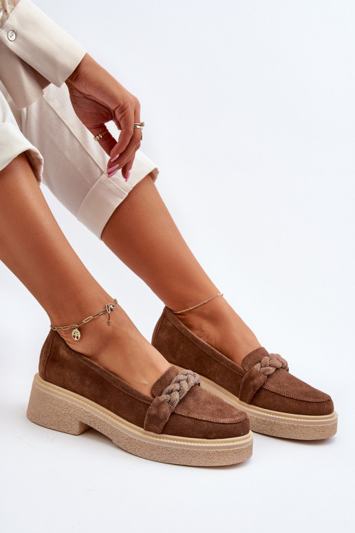 Zazoo 3429/W Elegantiški zomšiniai mokasinai su ornamentais rudos spalvos