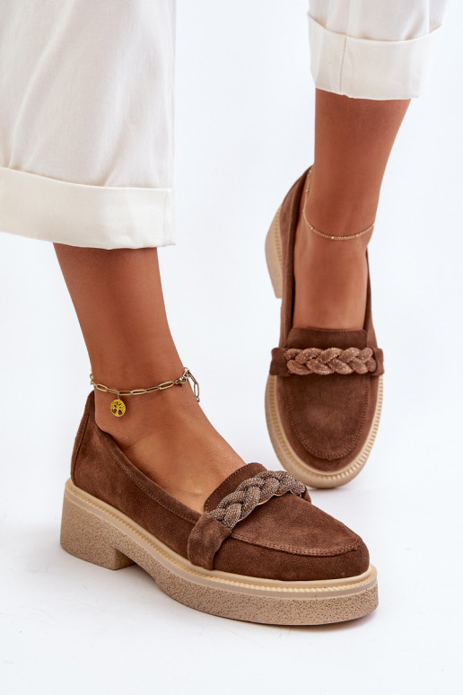 Zazoo 3429/W Elegantiški zomšiniai mokasinai su ornamentais rudos spalvos