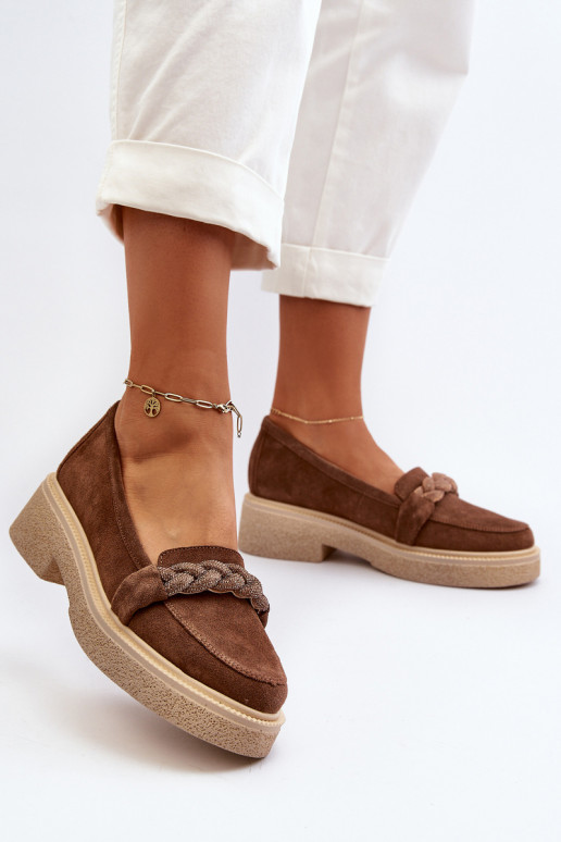 Zazoo 3429/W Elegantiški zomšiniai mokasinai su ornamentais rudos spalvos