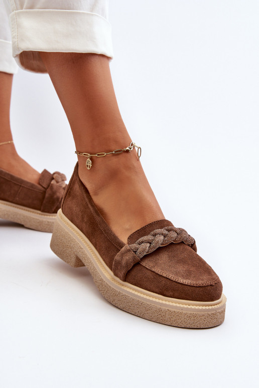 Zazoo 3429/W Elegantiški zomšiniai mokasinai su ornamentais rudos spalvos