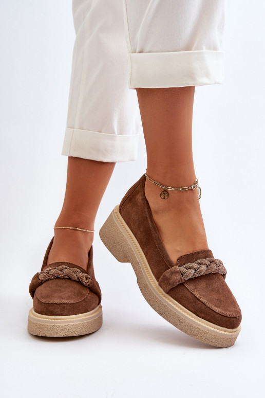 Zazoo 3429/W Elegantiški zomšiniai mokasinai su ornamentais rudos spalvos