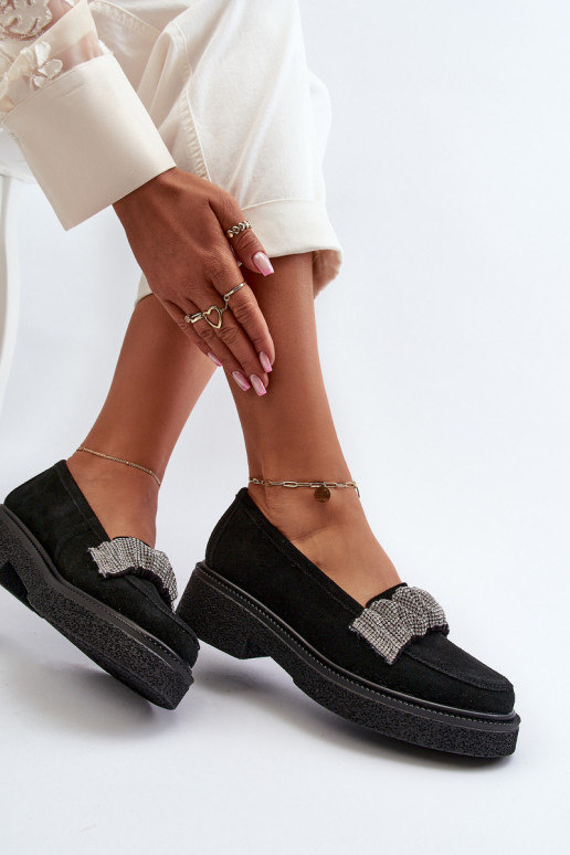 Zazoo 3419 moteriški mokasinai iš zomšos  Juodos spalvos