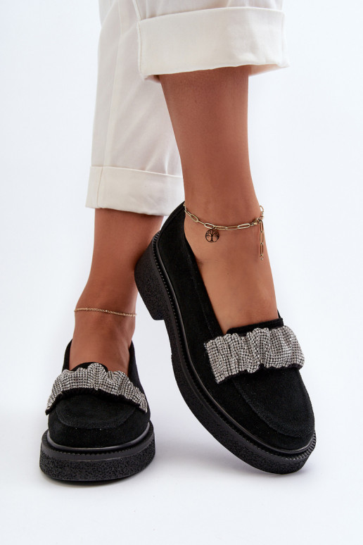 Zazoo 3419 moteriški mokasinai iš zomšos  Juodos spalvos