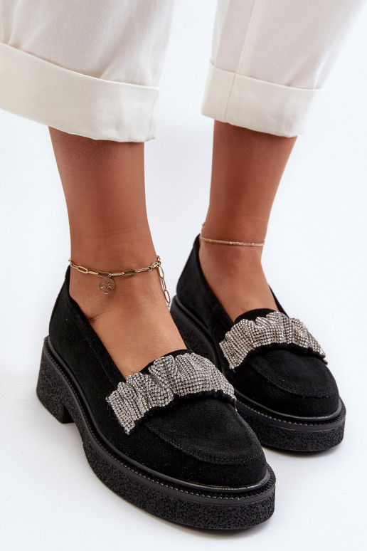 Zazoo 3419 moteriški mokasinai iš zomšos  Juodos spalvos