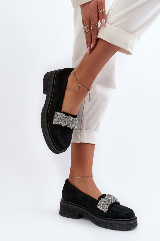 Zazoo 3419 moteriški mokasinai iš zomšos  Juodos spalvos