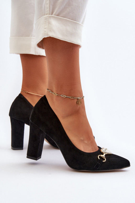 Zazoo 2453/OS Zomšiniai bateliai su kulniukais su širdelėmis Juodos spalvos