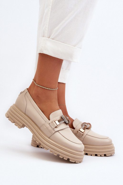   moteriški mokasinai su ornamentais Laura Messi 2780 smėlio spalvos