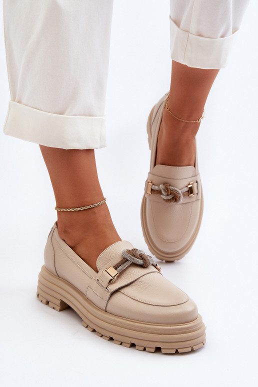   moteriški mokasinai su ornamentais Laura Messi 2780 smėlio spalvos