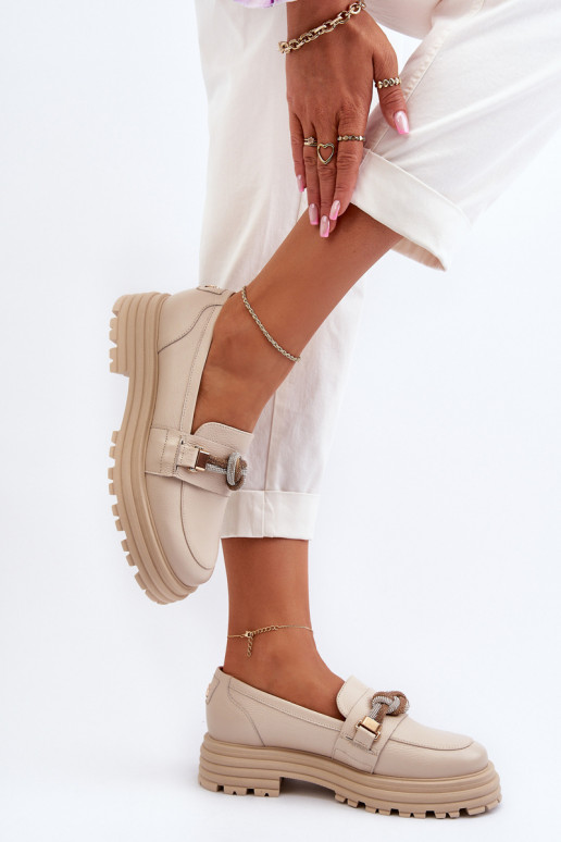   moteriški mokasinai su ornamentais Laura Messi 2780 smėlio spalvos