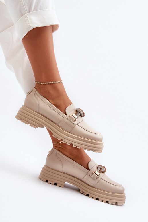   moteriški mokasinai su ornamentais Laura Messi 2780 smėlio spalvos