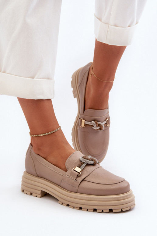   moteriški mokasinai su ornamentais Laura Messi 2780 smėlio spalvos