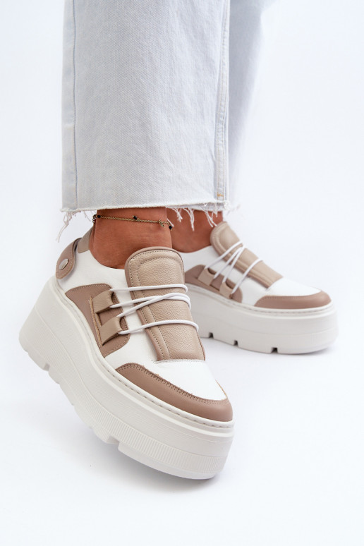 Zazoo 1833  modelio batai    su madingais masyviais padais smėlio spalvos-baltos spalvos