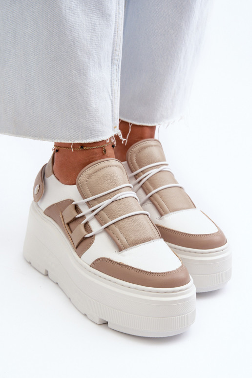 Zazoo 1833  modelio batai    su madingais masyviais padais smėlio spalvos-baltos spalvos