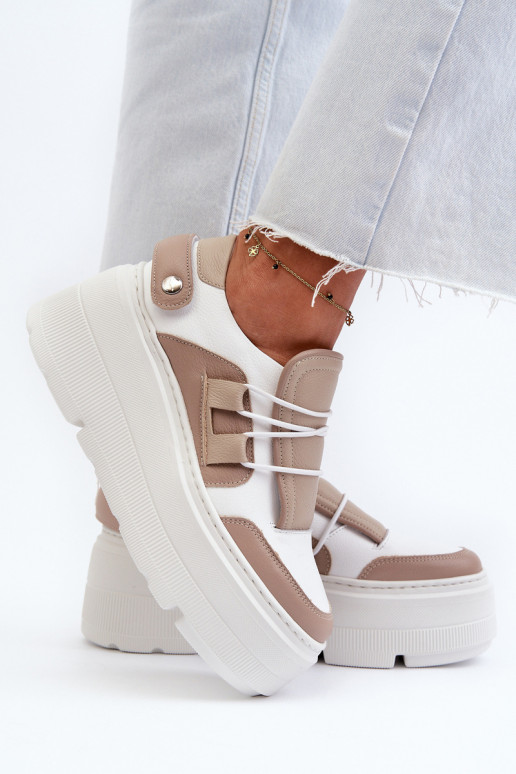 Zazoo 1833  modelio batai    su madingais masyviais padais smėlio spalvos-baltos spalvos