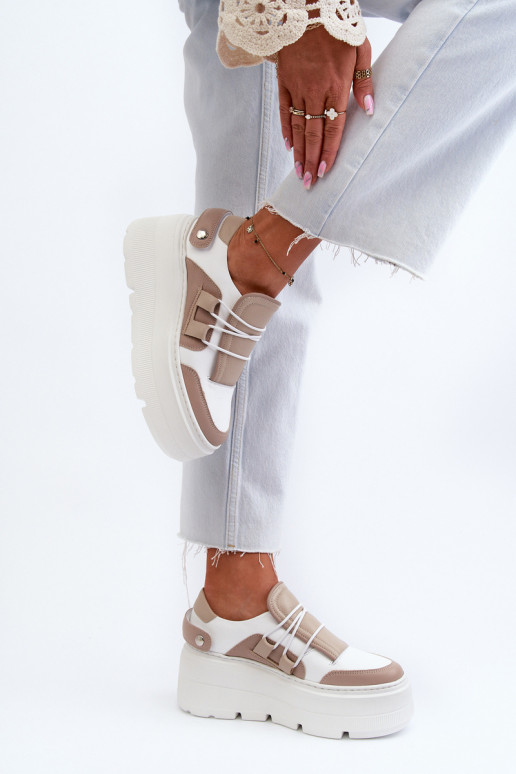 Zazoo 1833  modelio batai    su madingais masyviais padais smėlio spalvos-baltos spalvos