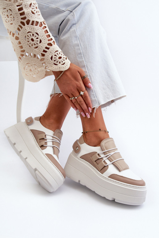 Zazoo 1833  modelio batai    su madingais masyviais padais smėlio spalvos-baltos spalvos