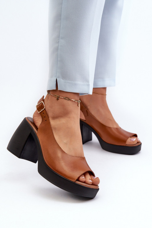 Zazoo 40376 Moteriškos basutės su plačiu kulnu rudos spalvos