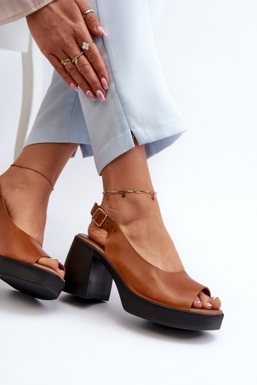 Zazoo 40376 Moteriškos basutės su plačiu kulnu rudos spalvos